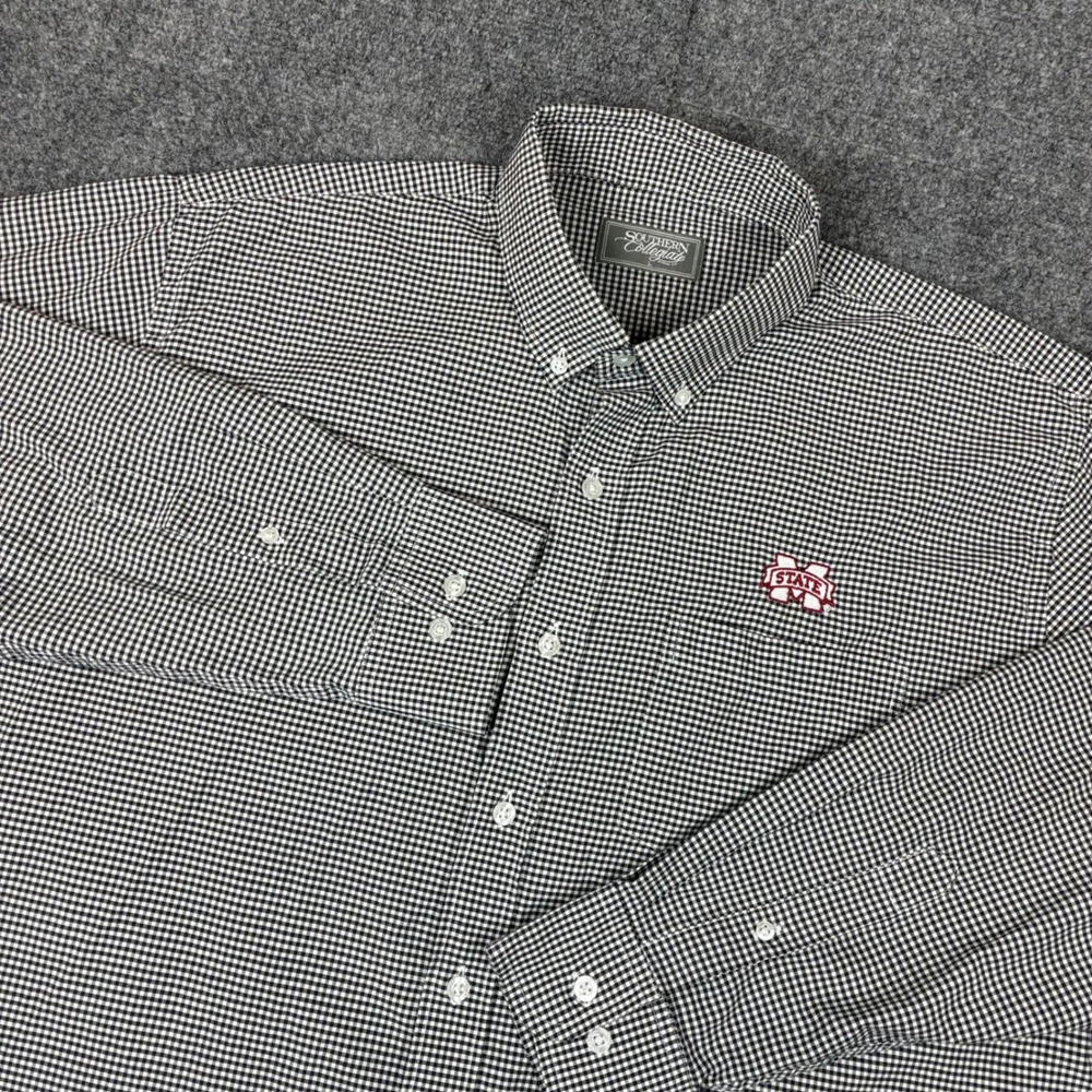 Southern Collegiate Mississippi State Bulldog Gingham Button Up Shirt Mens Large